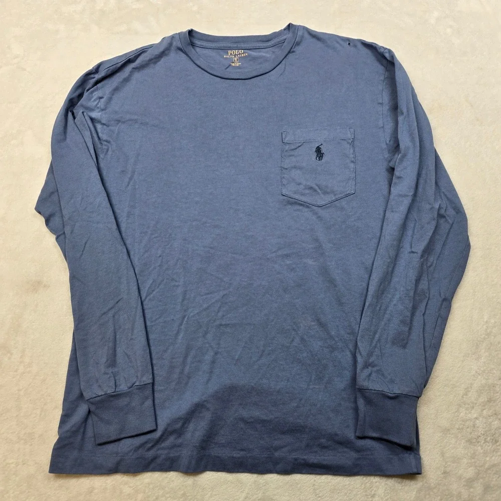 Polo Ralph‎ Lauren Pocket T Shirt Mens Small Blue Crew Neck Long Sleeve